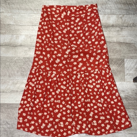 Madewell Orange and Cream Tiered A-Line Midi Skirt - Picture 3 of 10